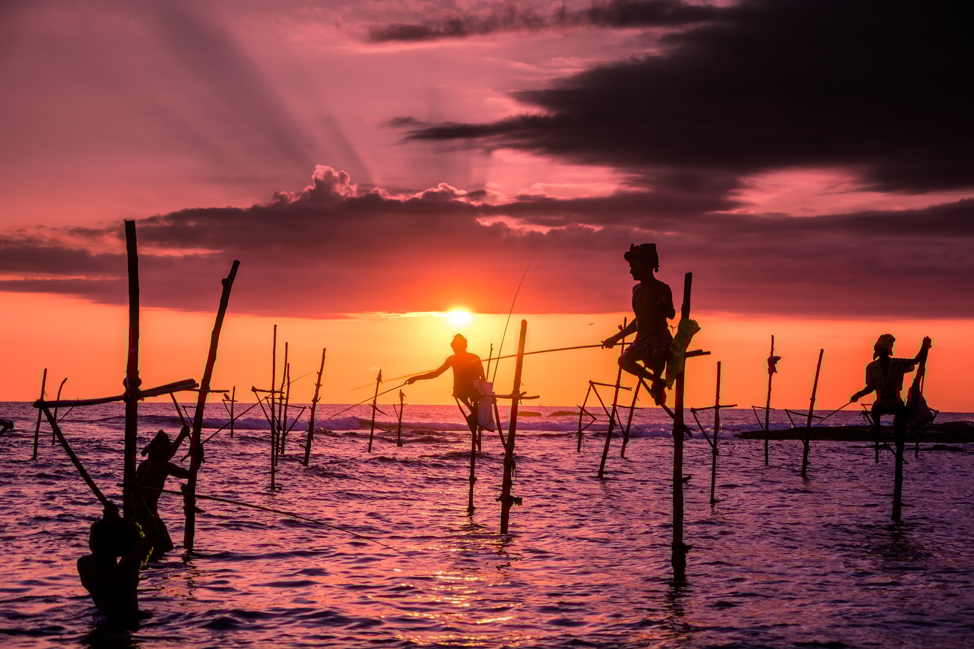 Traditional stilt fisherman in Sri Lanka